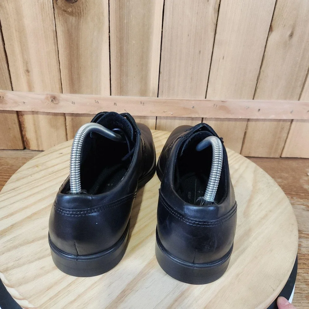 ECCO Queenstown Plain Toe Derby Shoes Mens 7.5 41 EU Black Leather Dress Comfort